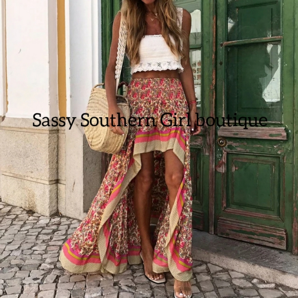⭐🆕 Boho high low maxi skirt